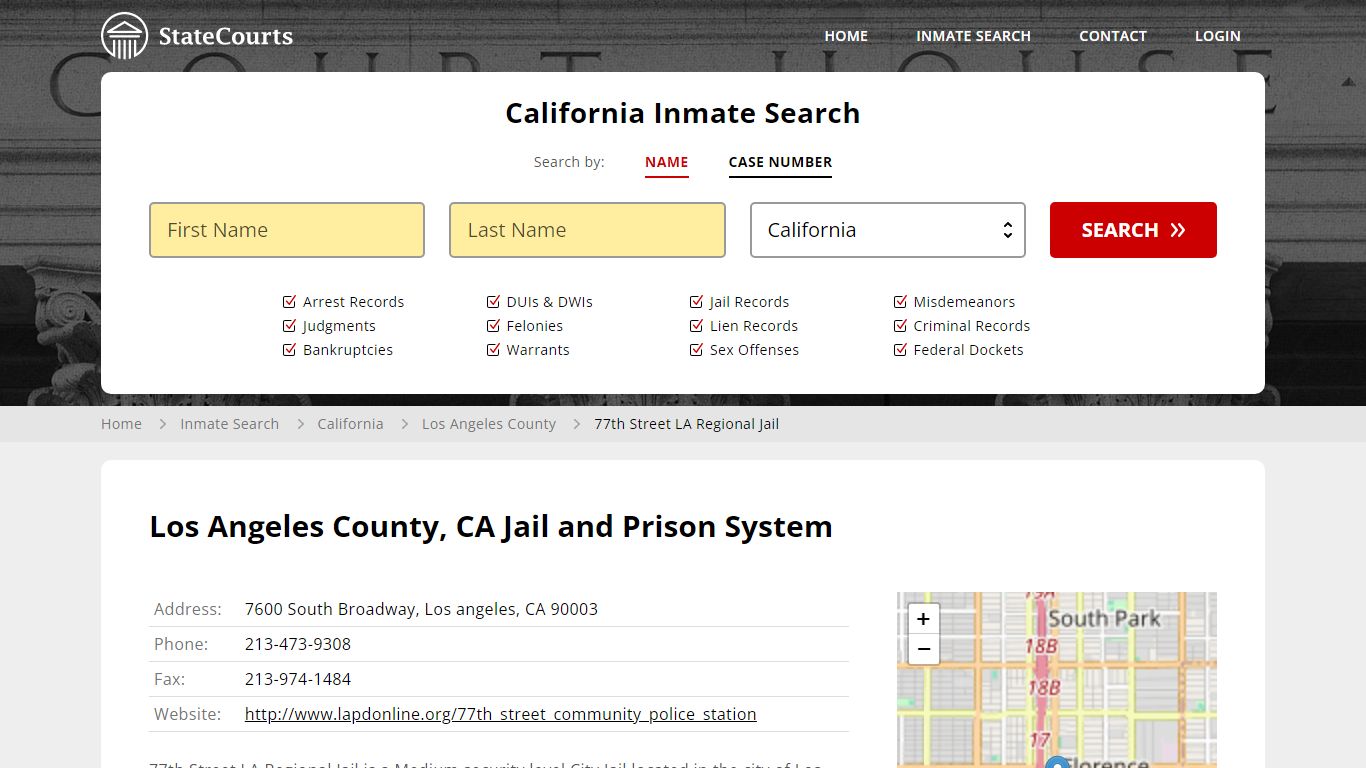 77th Street LA Regional Jail Inmate Records Search, California ...