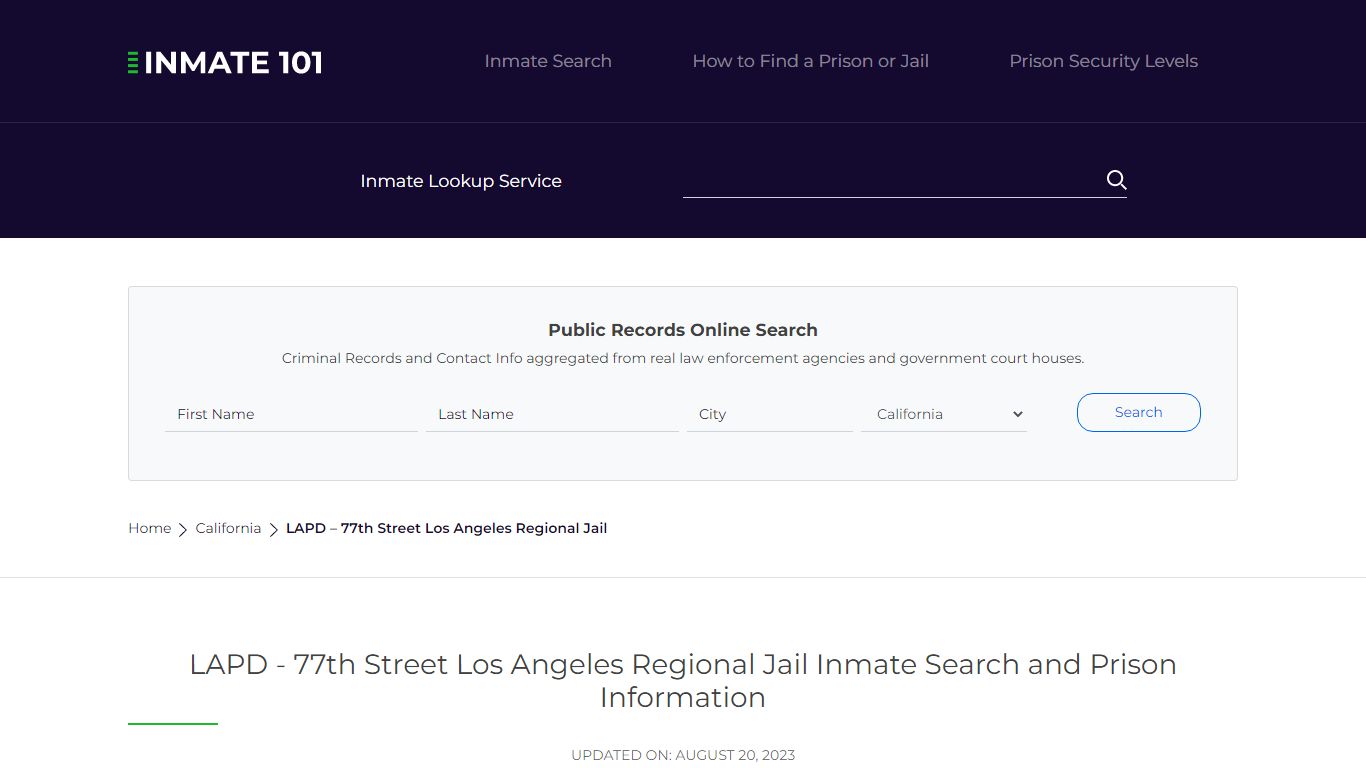 LAPD - 77th Street Los Angeles Regional Jail Inmate Search, Visitation ...